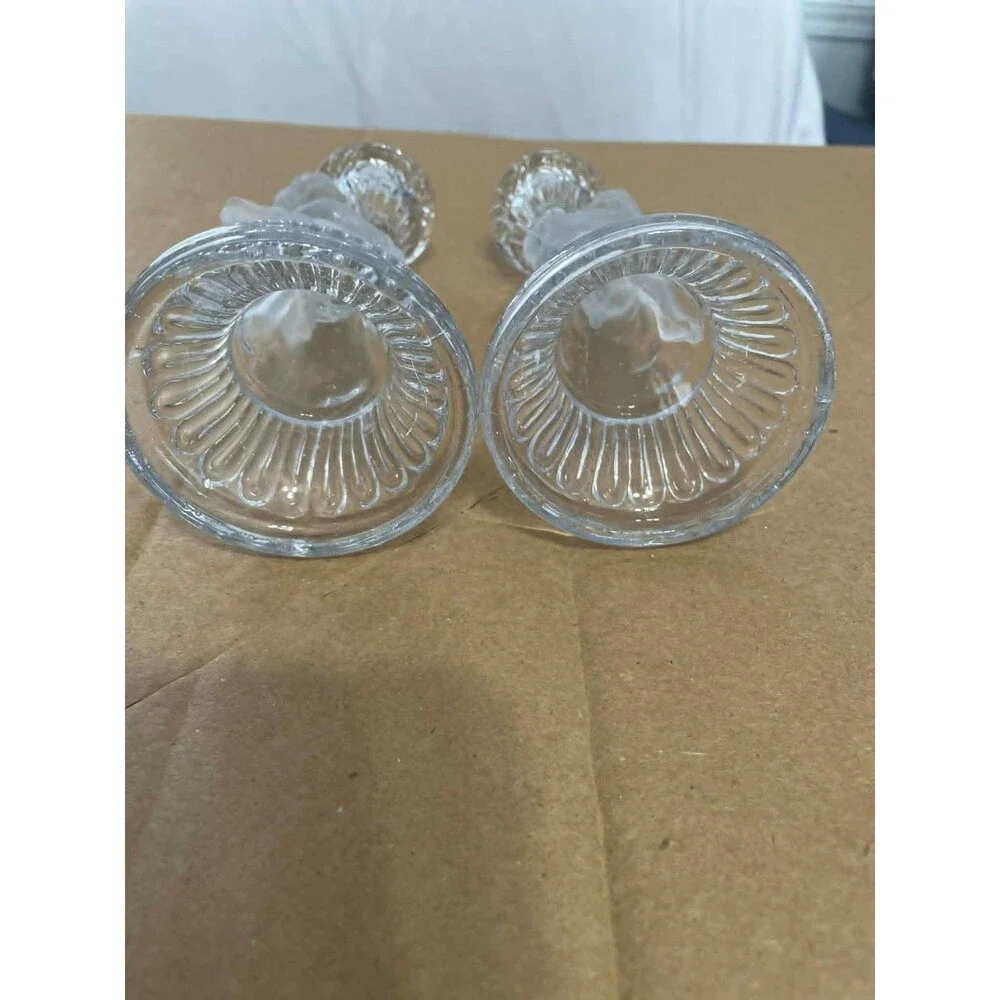 Cherub Candlestick Holders Set of 2‎ Clear Frosted Glass Angel Decor